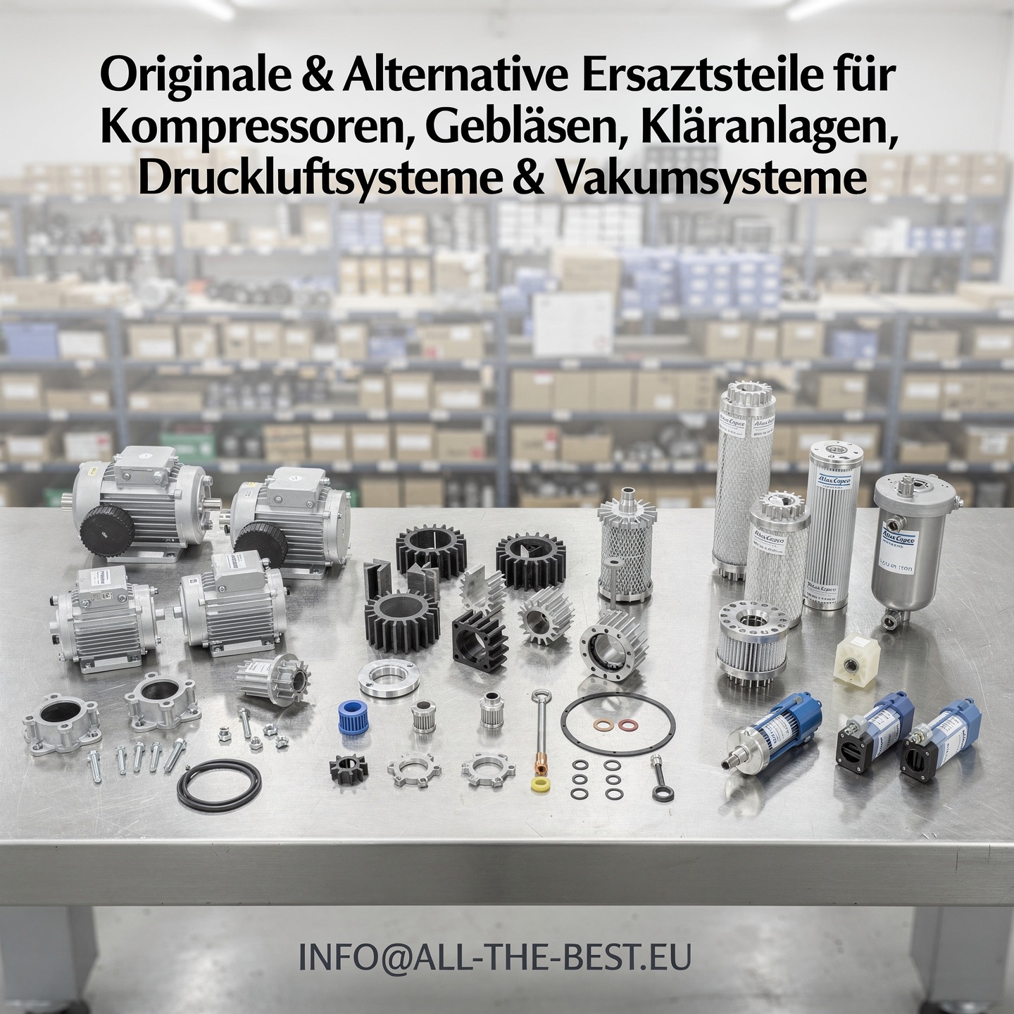 Originale & Alternative Ersatzteile für Kompressoren und Gebläsen für Kläranlagen, Druckluftsysteme & Vakuumsysteme